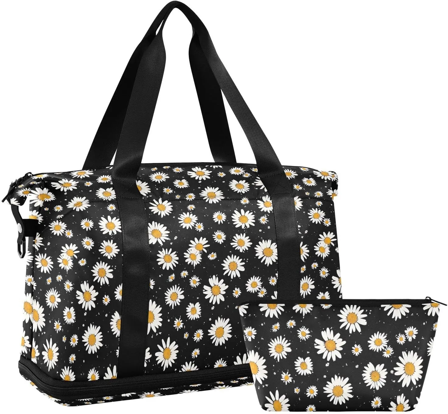 Daisy Pattern Sports Gym Bag with Waterproof Dry Wet Pocket, Travel Duffel Bag for Women MenWorkout Bag Fits Yoga, Swimming
