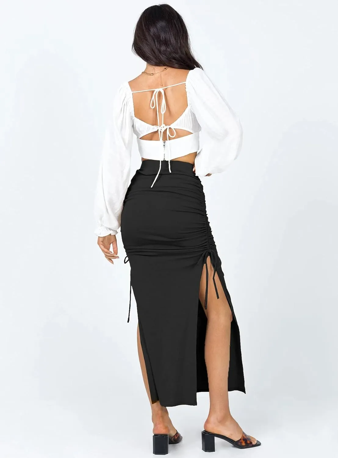 Daysskk Womens Skirts Midi Length Sweater Knit Skirt with Slit for Casual and & Work