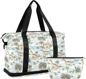 Dinosaurs in The Jungle Sports Gym Bag with Waterproof Dry Wet Pocket, Travel Duffel Bag for Women MenWorkout Bag Fits Yoga, Swimming
