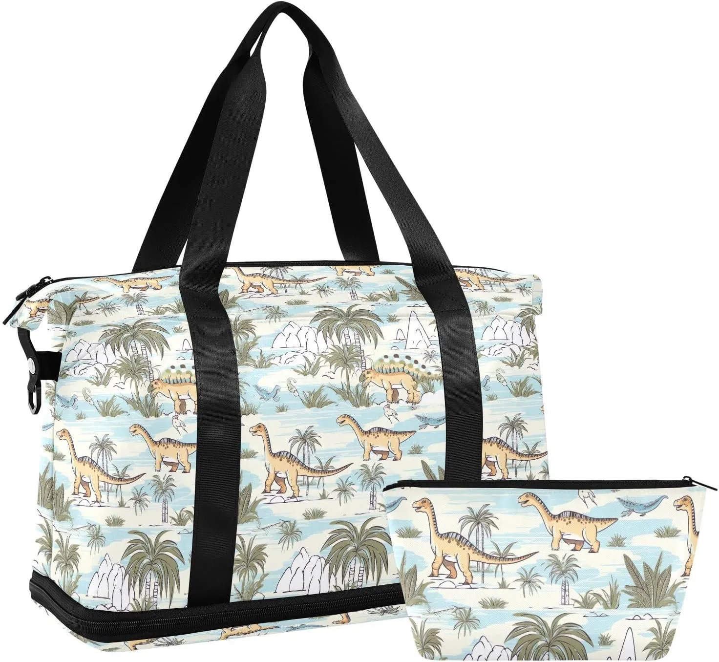 Dinosaurs in The Jungle Sports Gym Bag with Waterproof Dry Wet Pocket, Travel Duffel Bag for Women MenWorkout Bag Fits Yoga, Swimming