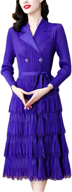 Dndrdhfb Women's Slim Fit Pleated Dress, Mid-Length Elastic Waist Slimming Long Skirt