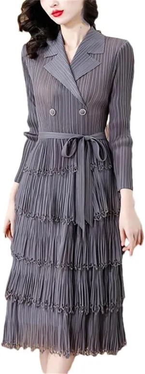 Dndrdhfb Women's Slim Fit Pleated Dress, Mid-Length Elastic Waist Slimming Long Skirt