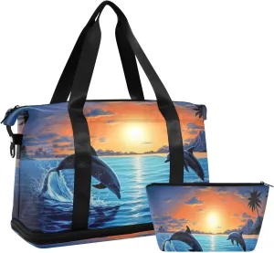 Dolphin Sports Gym Bag with Waterproof Dry Wet Pocket, Travel Duffel Bag for Women MenWorkout Bag Fits Yoga, Swimming
