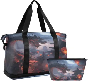 Dragon Dark Clouds (1) Sports Gym Bag with Waterproof Dry Wet Pocket, Travel Duffel Bag for Women MenWorkout Bag Fits Yoga, Swimming