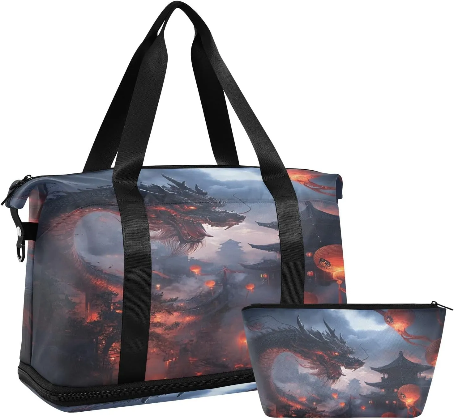 Dragon Dark Clouds (1) Sports Gym Bag with Waterproof Dry Wet Pocket, Travel Duffel Bag for Women MenWorkout Bag Fits Yoga, Swimming