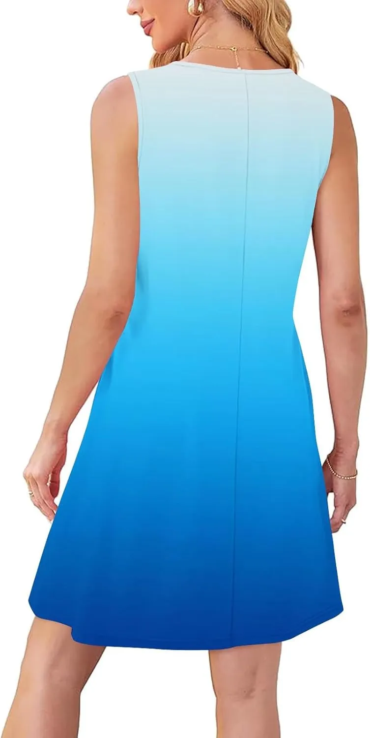 Dresses for Women 2025 Summer Pleated Sleeveless Sundresses Casual Round Neck Dress Beach Vacation Sundress