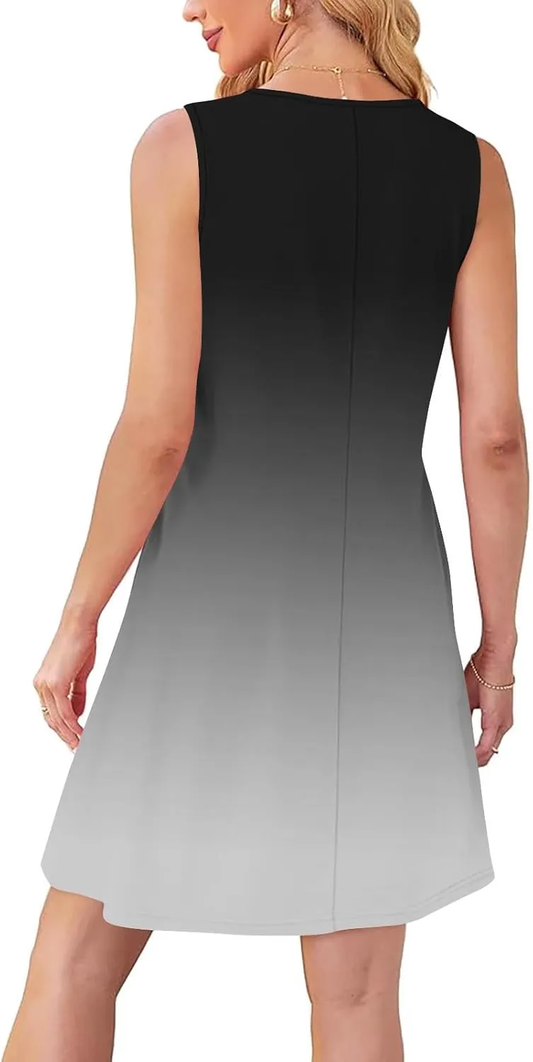 Dresses for Women 2025 Summer Pleated Sleeveless Sundresses Casual Round Neck Dress Beach Vacation Sundress