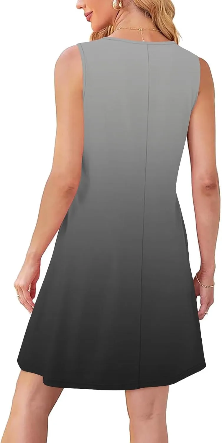 Dresses for Women 2025 Summer Pleated Sleeveless Sundresses Casual Round Neck Dress Beach Vacation Sundress
