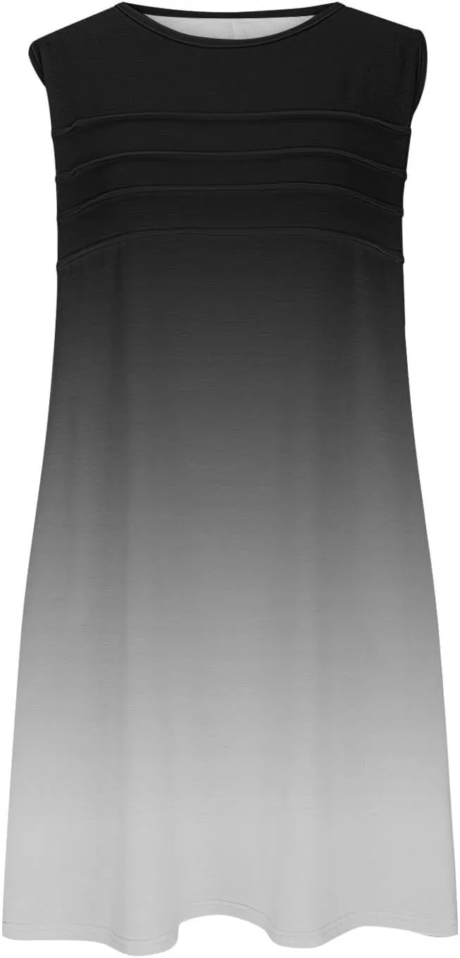 Dresses for Women 2025 Summer Pleated Sleeveless Sundresses Casual Round Neck Dress Beach Vacation Sundress