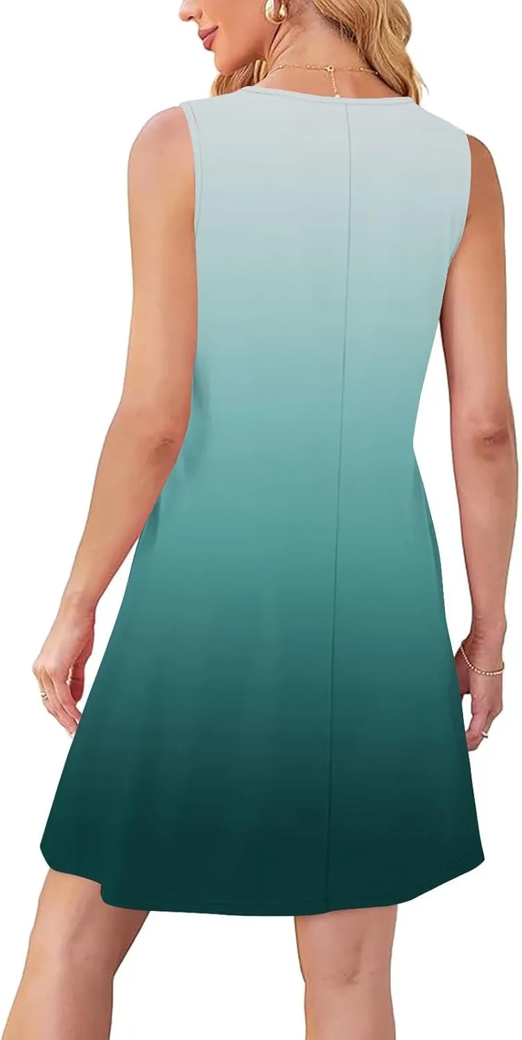 Dresses for Women 2025 Summer Pleated Sleeveless Sundresses Casual Round Neck Dress Beach Vacation Sundress