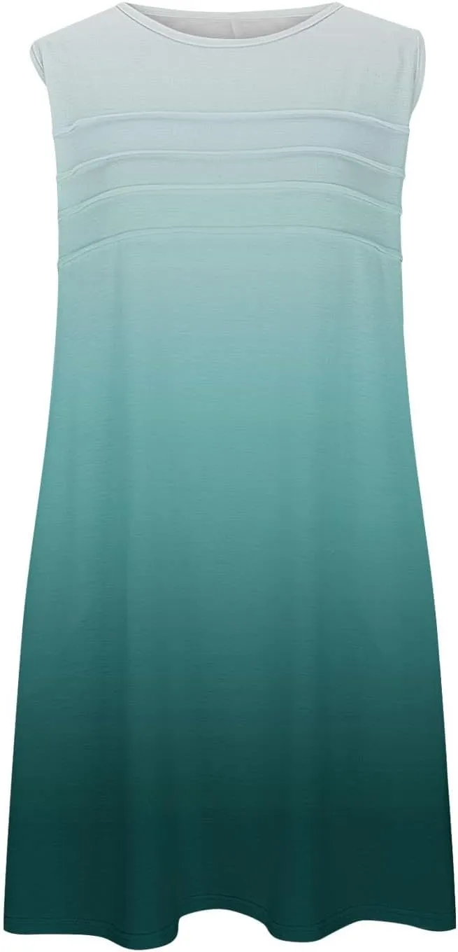 Dresses for Women 2025 Summer Pleated Sleeveless Sundresses Casual Round Neck Dress Beach Vacation Sundress