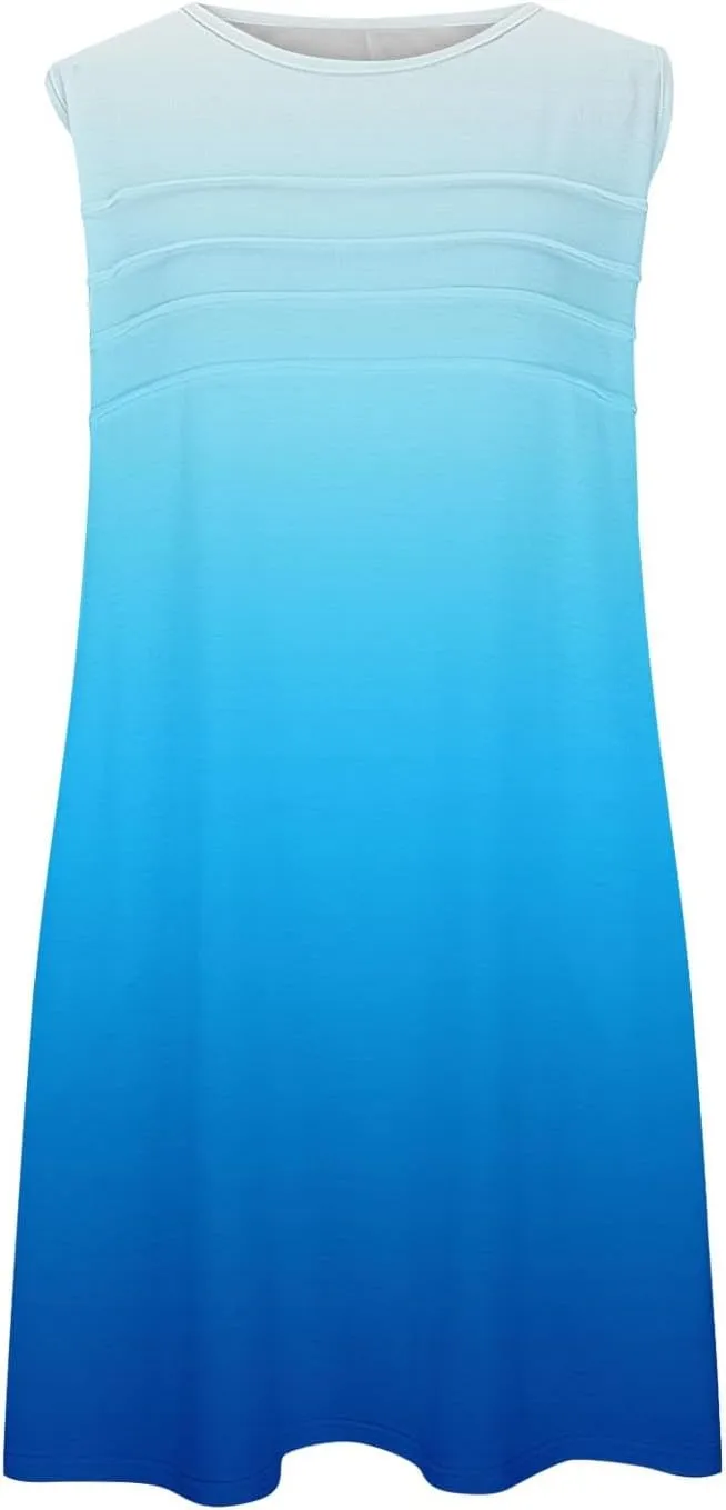 Dresses for Women 2025 Summer Pleated Sleeveless Sundresses Casual Round Neck Dress Beach Vacation Sundress