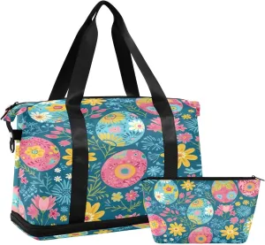 Easter Eggs Sports Gym Bag with Waterproof Dry Wet Pocket, Travel Duffel Bag for Women MenWorkout Bag Fits Yoga, Swimming