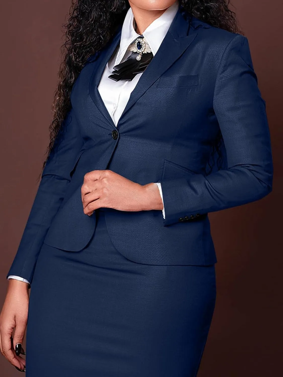 Ecirod Business Suit Skirt Sets Women 2 Piece Outfits Formal Fall Long Sleeve Blazer Slit Pencil Midi Skirt Set