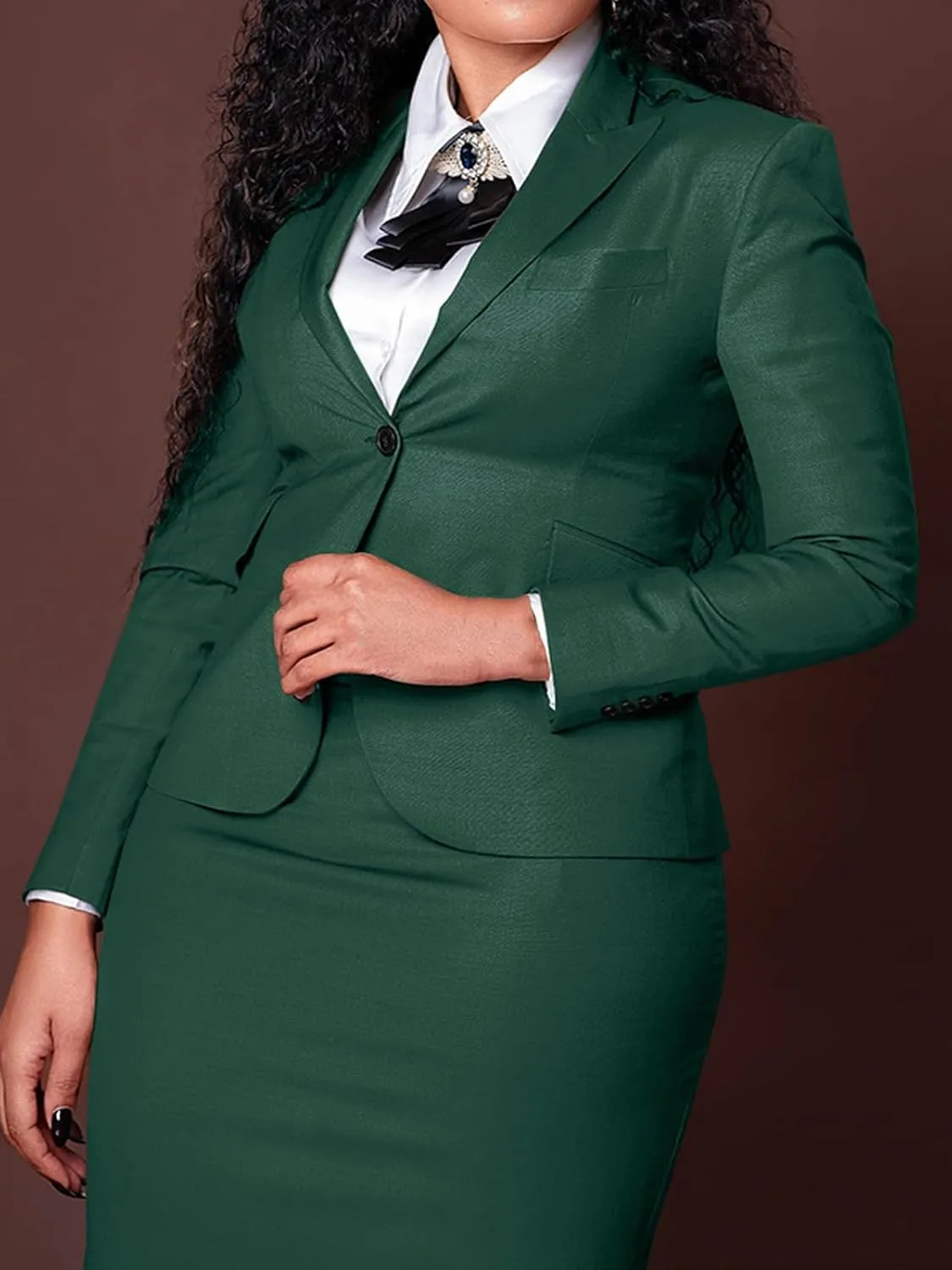 Ecirod Business Suit Skirt Sets Women 2 Piece Outfits Formal Fall Long Sleeve Blazer Slit Pencil Midi Skirt Set