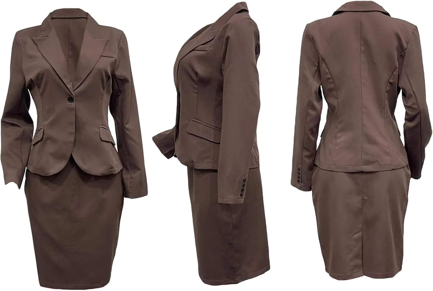 Ecirod Business Suit Skirt Sets Women 2 Piece Outfits Formal Fall Long Sleeve Blazer Slit Pencil Midi Skirt Set