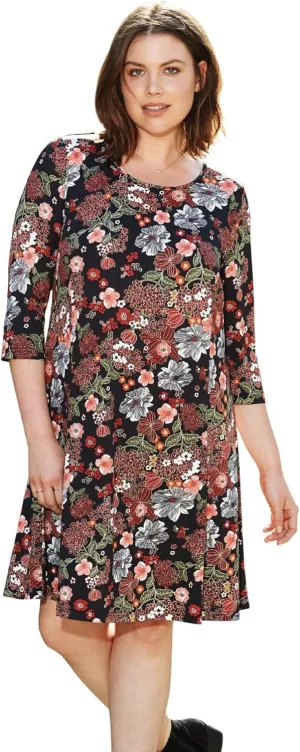 ellos Plus Size Madison Knit Three-Quarter Sleeve Dress