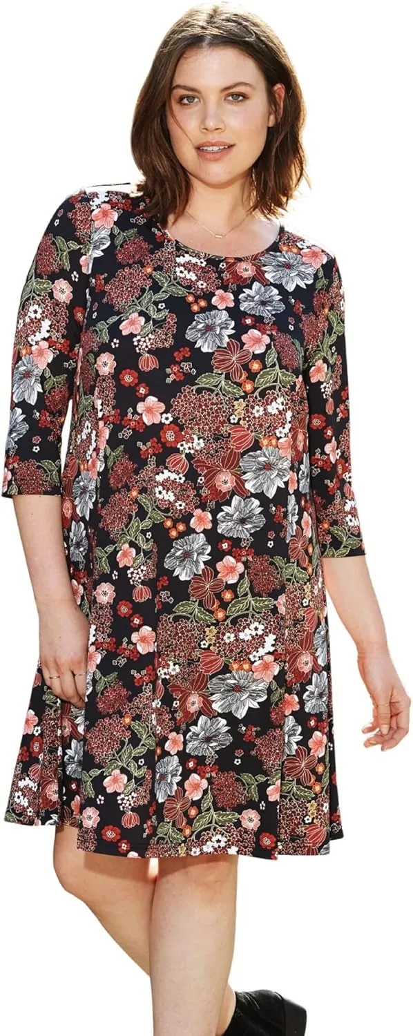 ellos Plus Size Madison Knit Three-Quarter Sleeve Dress