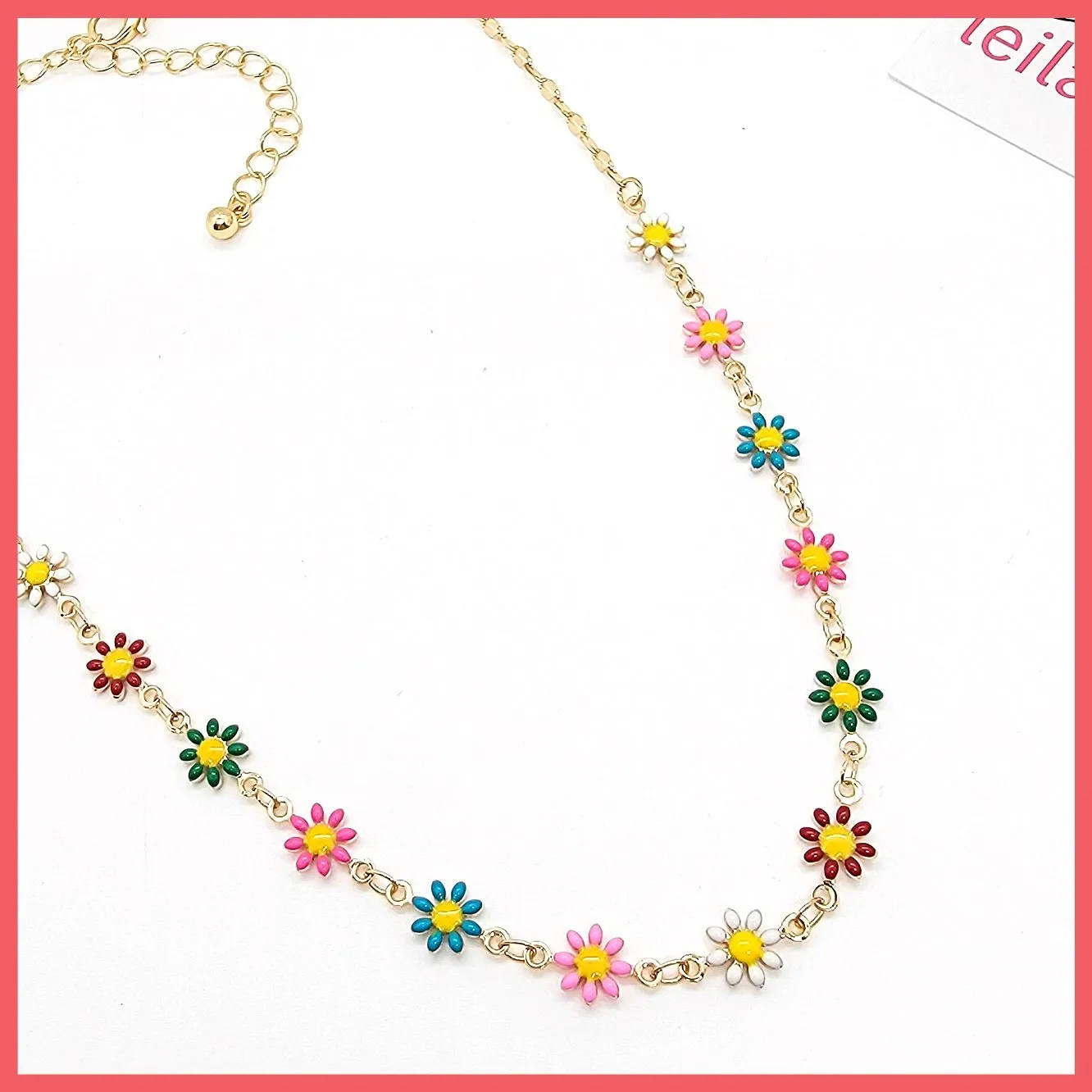 Enamel Daisy Flowers Necklace