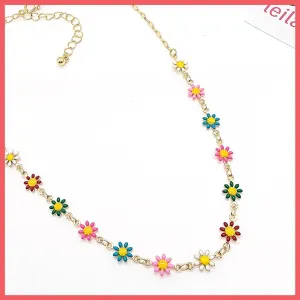 Enamel Daisy Flowers Necklace