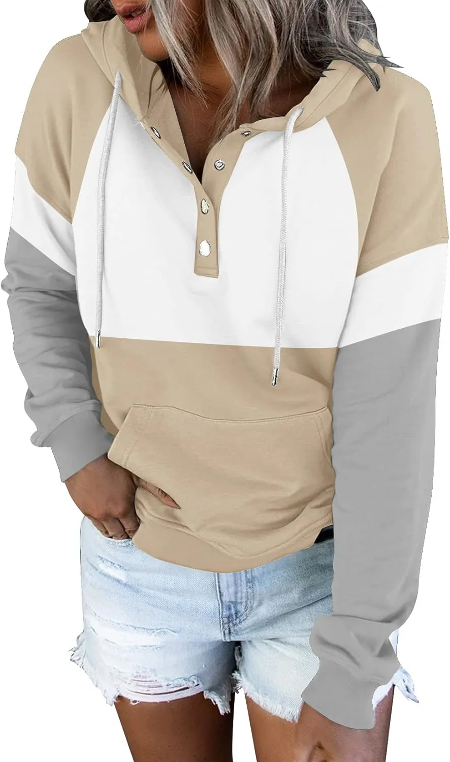 ETCYY Women's Tie Dye Hoodies Tops Long Sleeve Casual Colorblock Button Down Pullover Sweatshirt with Pocket