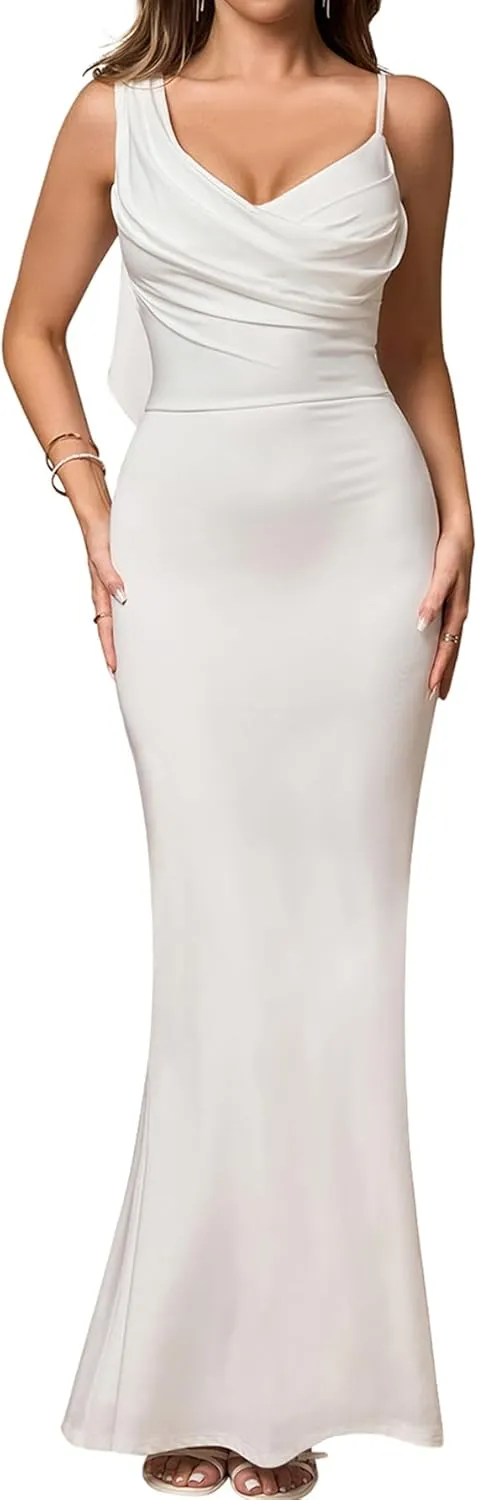 EYNMIN Long Formal Dress Spaghetti Strap Sleeveless Bodycon Elegant Maxi Dresses for Wedding Guest