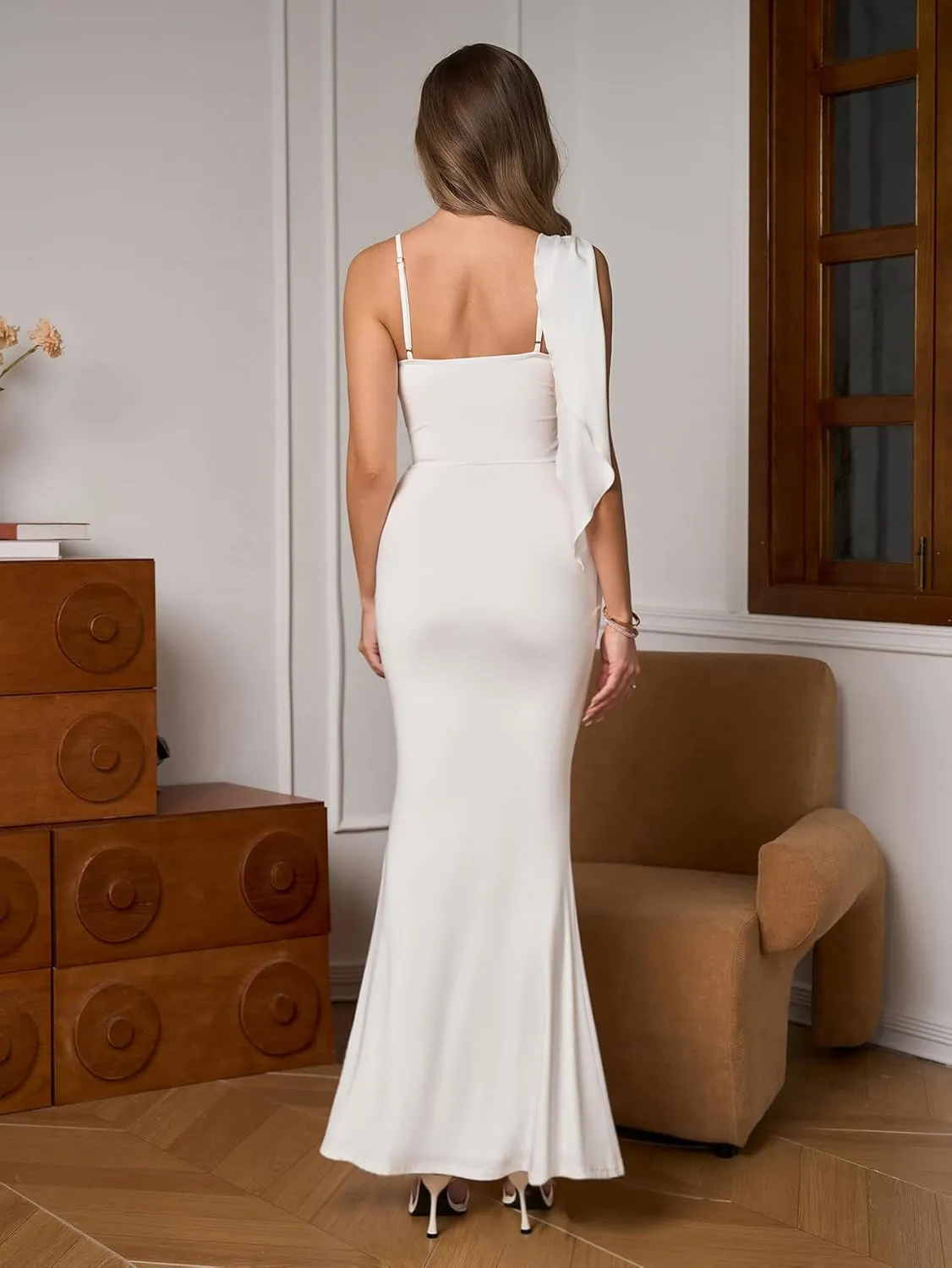 EYNMIN Long Formal Dress Spaghetti Strap Sleeveless Bodycon Elegant Maxi Dresses for Wedding Guest