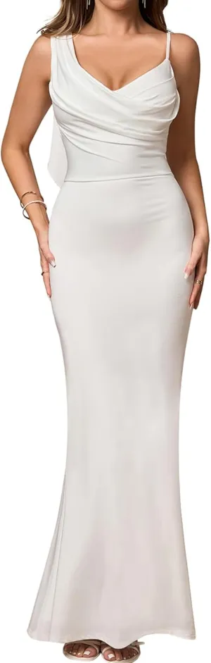 EYNMIN Long Formal Dress Spaghetti Strap Sleeveless Bodycon Elegant Maxi Dresses for Wedding Guest
