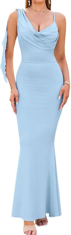EYNMIN Long Formal Dress Spaghetti Strap Sleeveless Bodycon Elegant Maxi Dresses for Wedding Guest