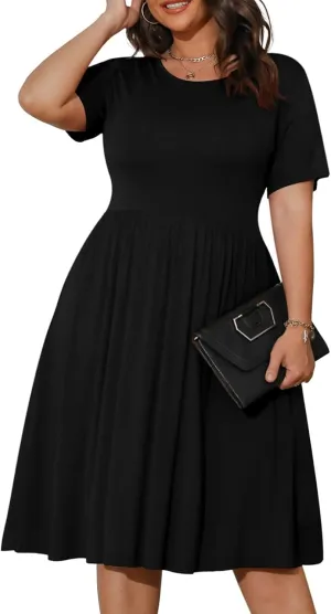 Eytino Women Plus Size Summer Dress Short Sleeve Sweetheart Neck Casual Mini Dresses
