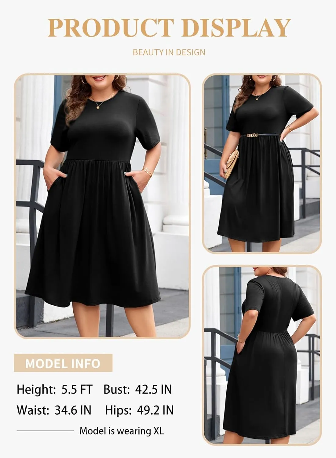 Eytino Women Plus Size Summer Dress Short Sleeve Sweetheart Neck Casual Mini Dresses