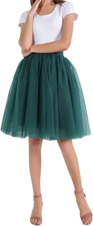 FEOYA Women Tutu Skirts 5 Layered Knee Length Tulle Skirt A-line Pleated Princess Skirts Evening Gown Prom Wedding Skirt