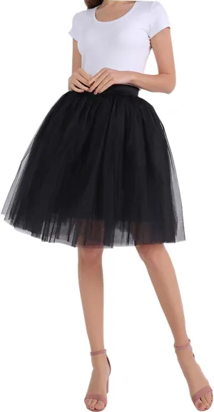 FEOYA Women Tutu Skirts 5 Layered Knee Length Tulle Skirt A-line Pleated Princess Skirts Evening Gown Prom Wedding Skirt