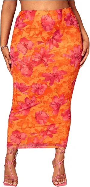 Floerns Women's Plus Size Boho Floral Print Pencil Skirt High Waisted Beach Bodycon Long Skirts