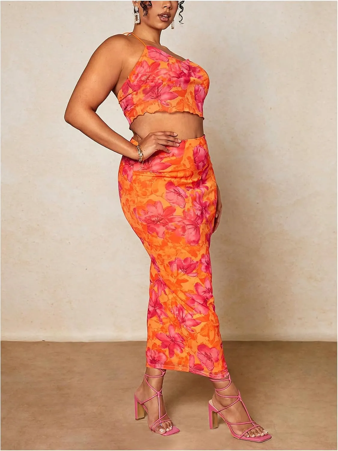 Floerns Women's Plus Size Boho Floral Print Pencil Skirt High Waisted Beach Bodycon Long Skirts