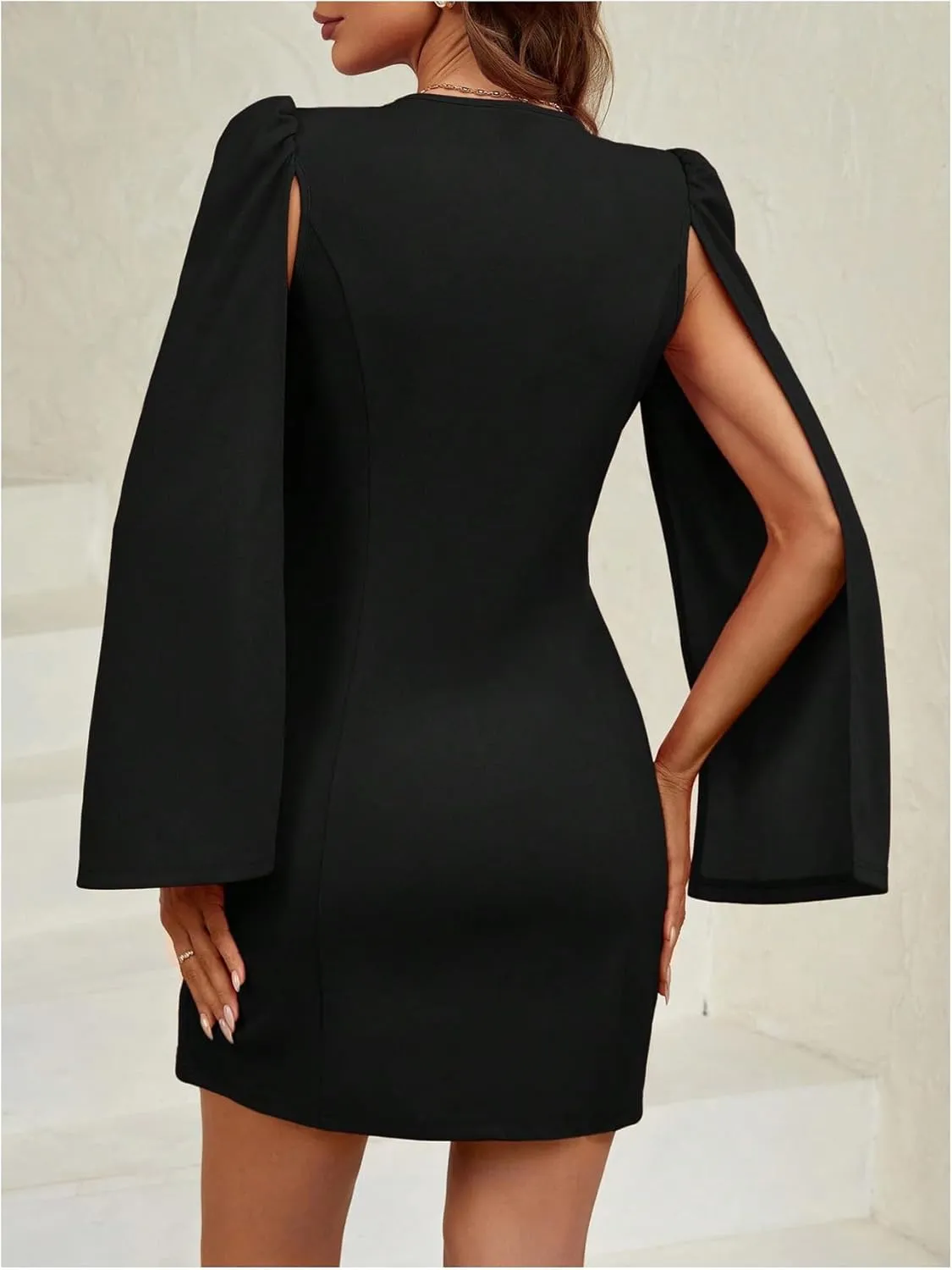 Floerns Women's V Neck Double Breasted Cape Blazer Split Sleeve Elegant Blazer Dress