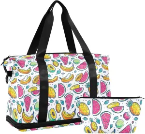 Fruits Sports Gym Bag with Waterproof Dry Wet Pocket, Travel Duffel Bag for Women MenWorkout Bag Fits Yoga, Swimming
