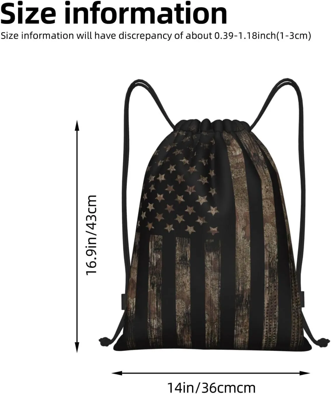 Gianlaima Camo Brown Camouflage American Flag Drawstring Backpack Sport Gym Sack Yoga Dance Travel Bag For Men & Women