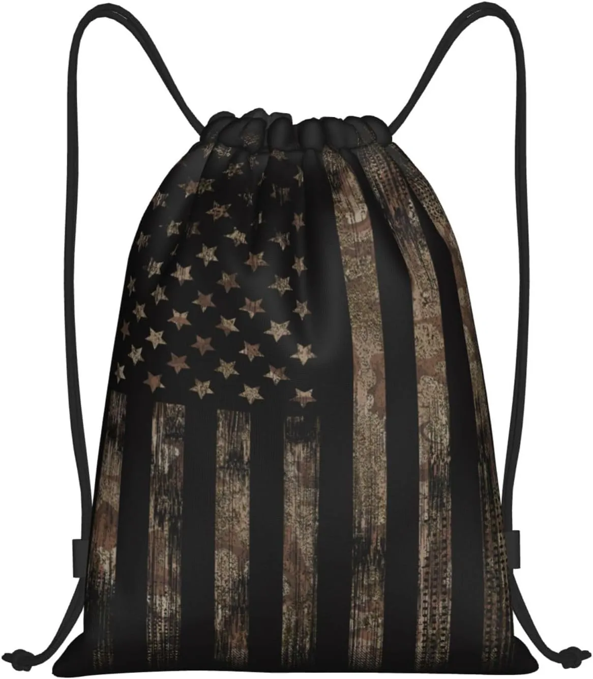 Gianlaima Camo Brown Camouflage American Flag Drawstring Backpack Sport Gym Sack Yoga Dance Travel Bag For Men & Women