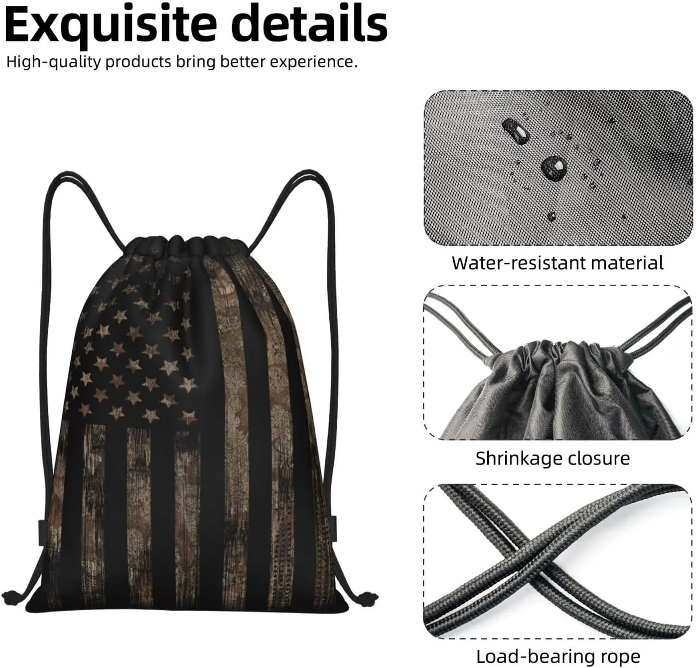 Gianlaima Camo Brown Camouflage American Flag Drawstring Backpack Sport Gym Sack Yoga Dance Travel Bag For Men & Women
