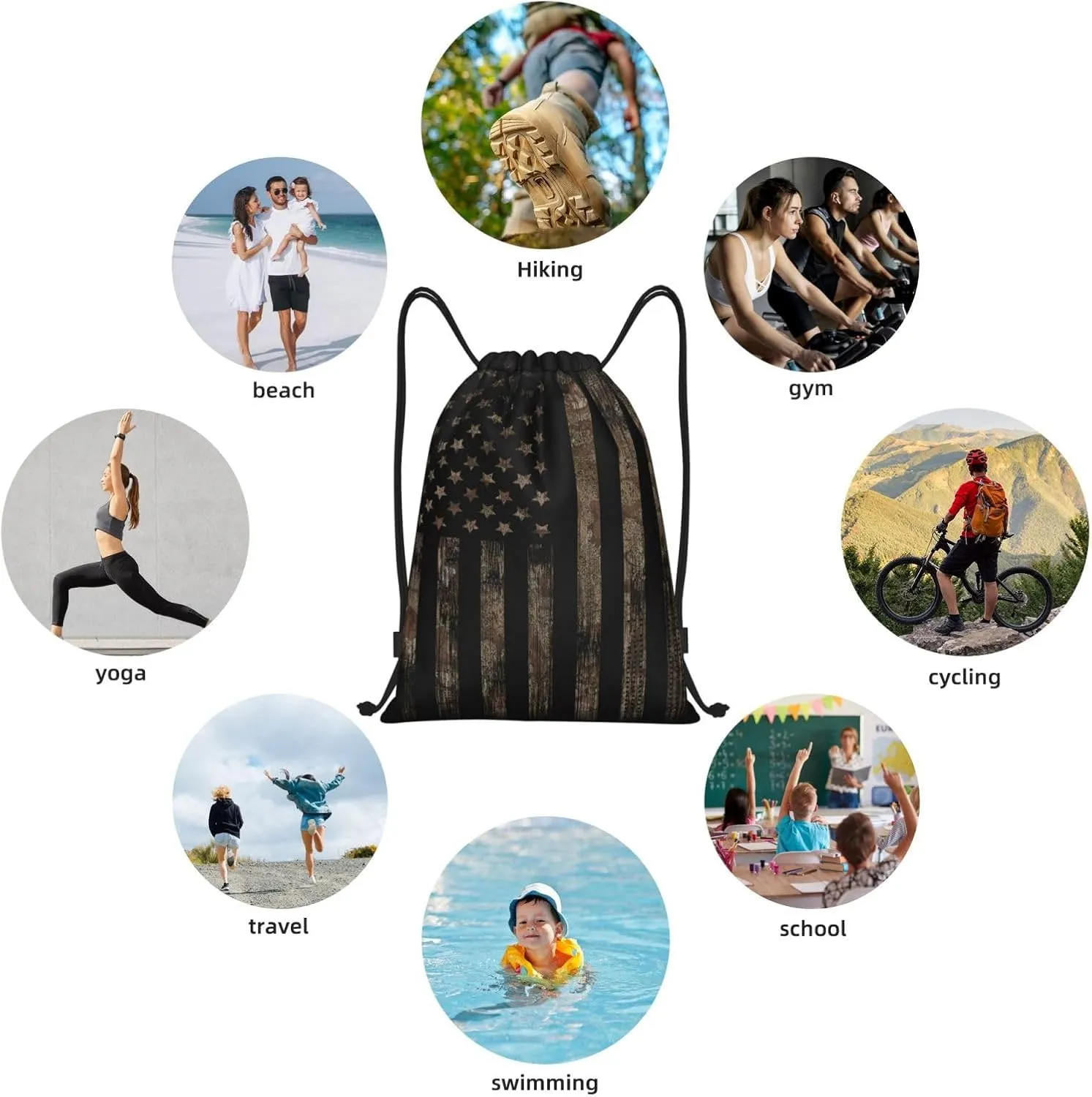 Gianlaima Camo Brown Camouflage American Flag Drawstring Backpack Sport Gym Sack Yoga Dance Travel Bag For Men & Women