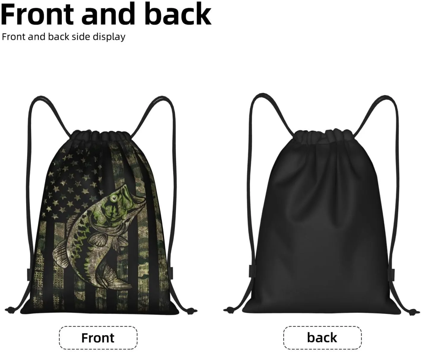 Gianlaima Camo Camouflage Hunting Fish American Flag Drawstring Backpack Sport Ball Gym Sack String Bag for Yoga Dance Travel Men Women