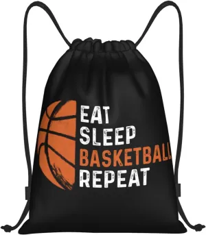 Gianlaima Eat Sleep Basketball Repeat Drawstring Bags Backpack Sport Ball Bag Sport Gym Sack Drawstring Bag String Bag Yoga Dance Travel Bag For Men Women