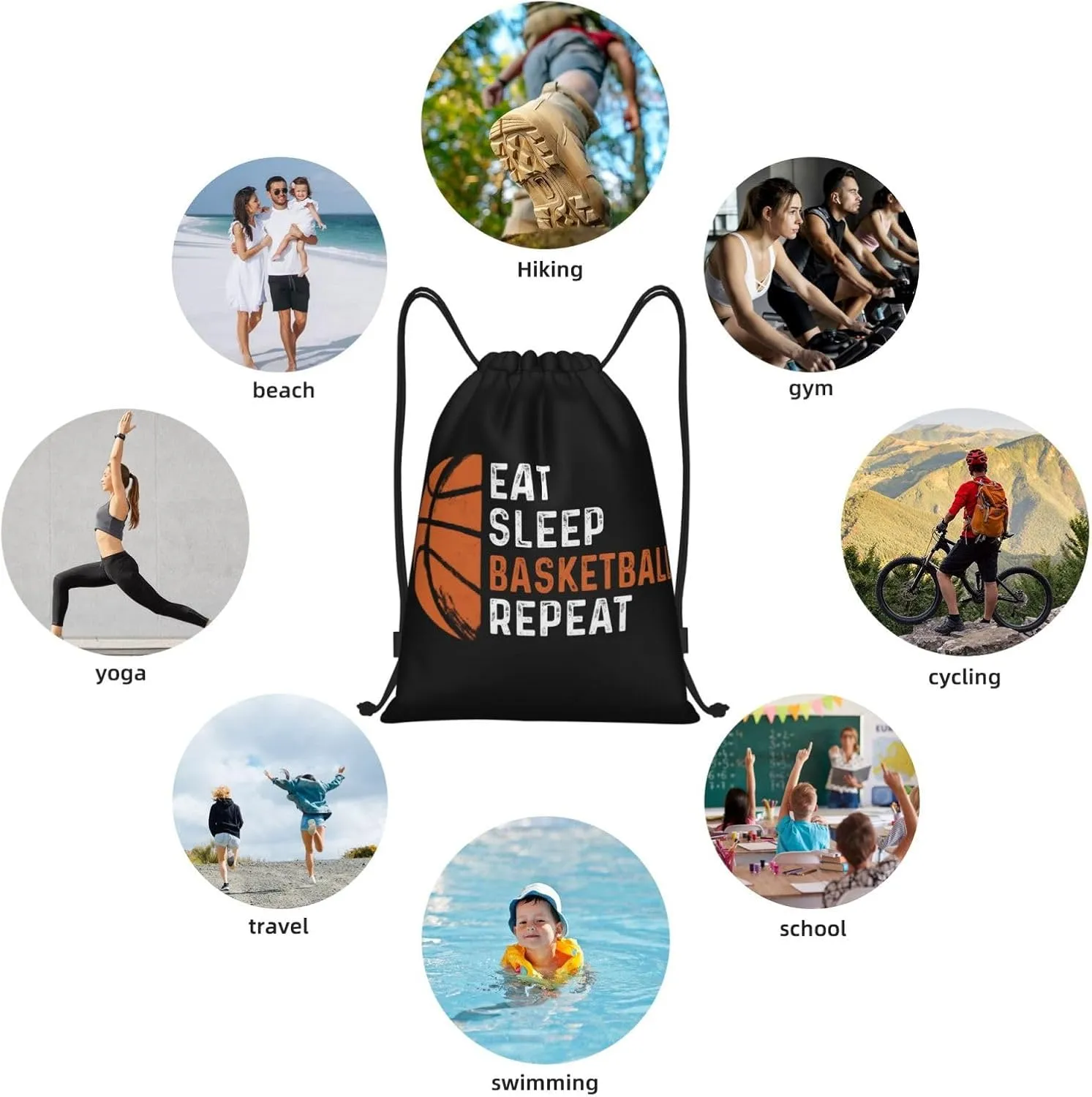 Gianlaima Eat Sleep Basketball Repeat Drawstring Bags Backpack Sport Ball Bag Sport Gym Sack Drawstring Bag String Bag Yoga Dance Travel Bag For Men Women