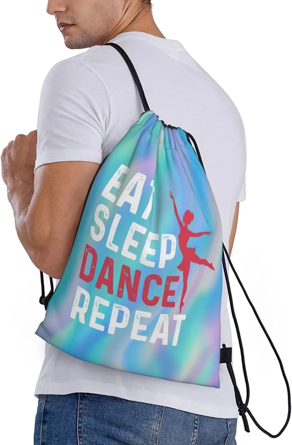 Gianlaima Eat Sleep Dance Repeat Ballet Drawstring Backpack Sport Gym Sack Yoga Dance Travel Bag For Men Women