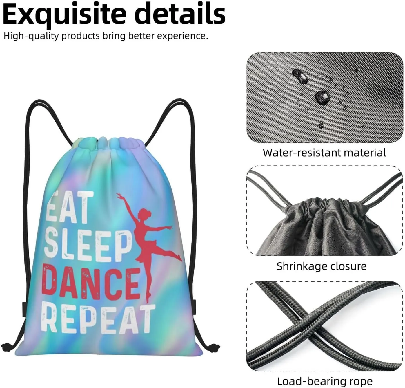 Gianlaima Eat Sleep Dance Repeat Ballet Drawstring Backpack Sport Gym Sack Yoga Dance Travel Bag For Men Women