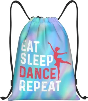Gianlaima Eat Sleep Dance Repeat Ballet Drawstring Backpack Sport Gym Sack Yoga Dance Travel Bag For Men Women