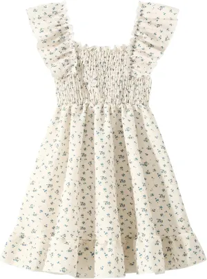 Girls Summer Dress Floral Ruffle Sleeve Swing Flowy Dresses A-line Sundress for Girls Casual Beach Wedding Dress