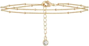 Gold Layered Anklet with Sparkling Charm - Adjustable Multi-Strand Minimalist Anklet for Women, Elegant Summer Jewelry
