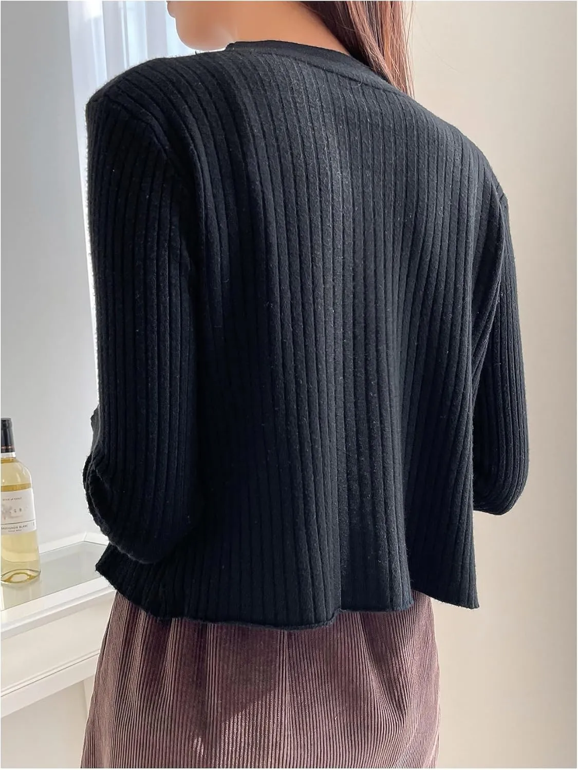 GORGLITTER Women's Button Up Cardigan Open Front Ribbed Knit Sweater Long Sleeve Tops